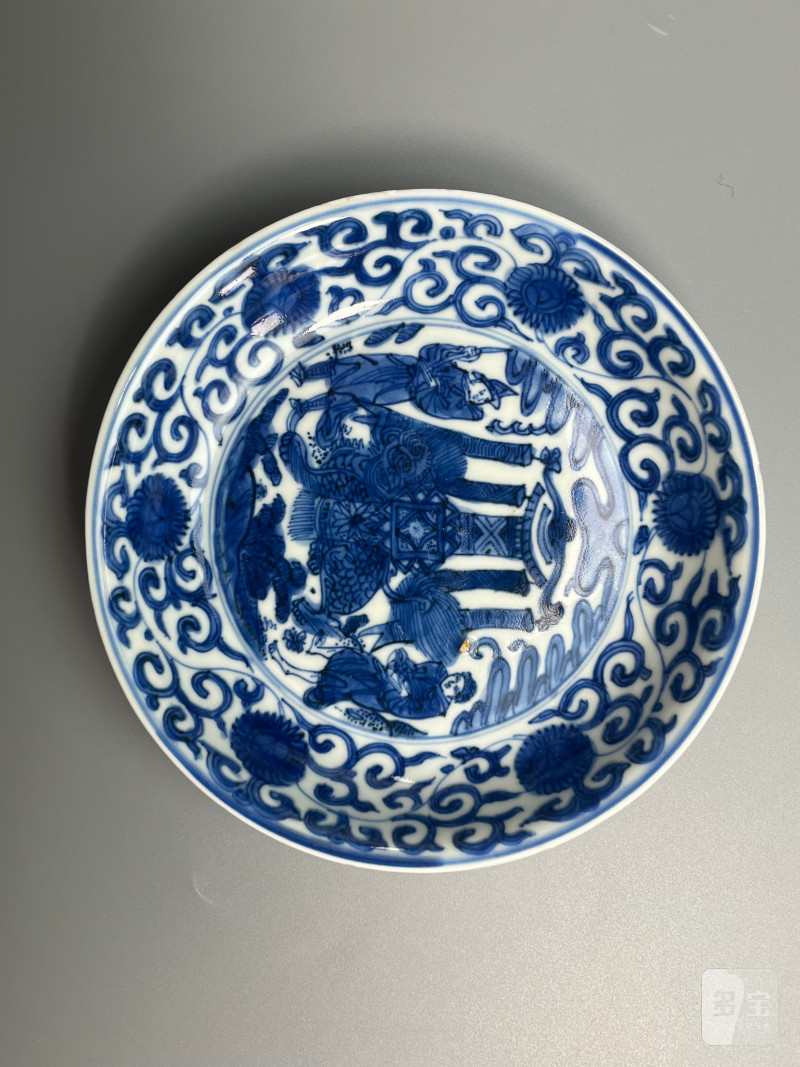 明万历  青花“胡人献宝”图盘 - 图2